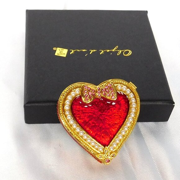 Art Form Hinged Trinket Box ETERNITY #502 Red Enamel Heart Valentine Goldtone - Picture 6 of 8
